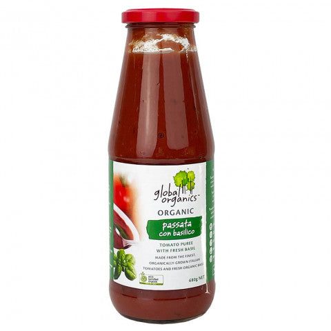 Global Organics Tomato Passata With Basil 680g