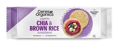 Ceres Org Brown Rice Crackers Chia 115g