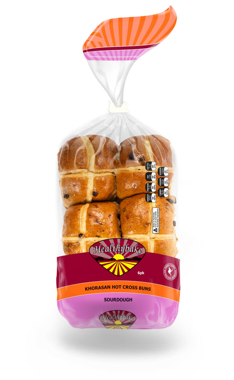 Healthybake Khorasan Hot Cross Buns 6pk