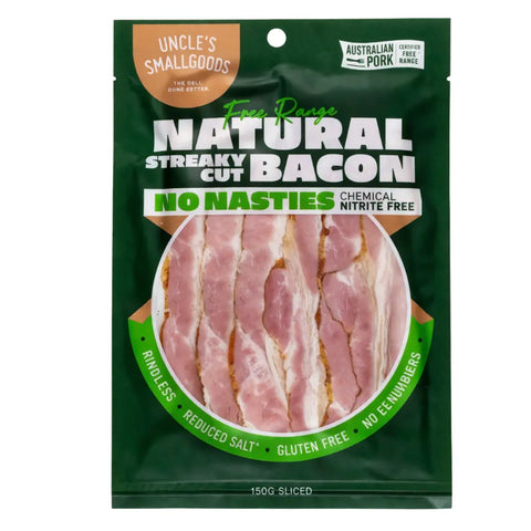 Uncle's Smallgoods Free Range Natural Streaky Bacon 150g